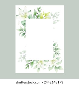 wedding invitation card with flower lily watercolor