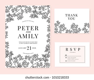 wedding invitation card with flower pink set