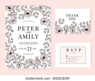 wedding invitation card with flower pink set