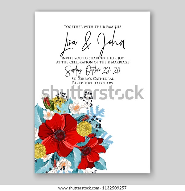Wedding Invitation Card Flower Red Velvet Stock Vector Royalty Free 1132509257