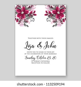 Wedding invitation card flower rose text wording template Marriage ceremony ornament Floral poster Vector decorative greeting card, bridal shower invitation design baby shower invite background