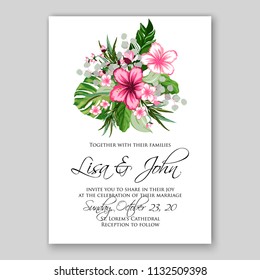 Wedding invitation card flower rose text wording template Marriage ceremony ornament Floral poster Vector decorative greeting card, bridal shower invitation design baby shower invite background