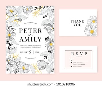 wedding invitation card with flower set