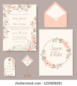 wedding invitation card with flower Templates. Set of Wedding Invitation Card. 
