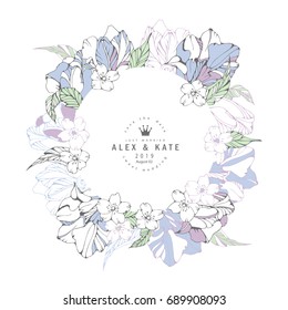Wedding invitation card with flowers.