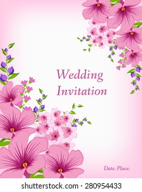 Wedding invitation card. Flowers abstract colorful background. Romantic Flower Background with place for your text.