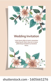 wedding invitation card with flowers decoration vector illustration design