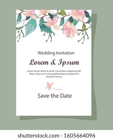 wedding invitation card with flowers decoration vector illustration design
