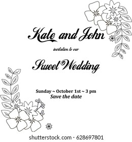 wedding invitation card with flowers, save the date
