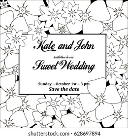 wedding invitation card with flowers, save the date