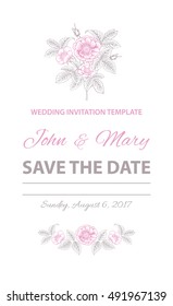 Wedding invitation card with flowers. Vintage Roses.