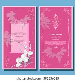 Wedding invitation card, flyer pages illustration concept. Contemporary vintage art, frame,motifs, elements. Vector decorative retro greeting card or invitation design.