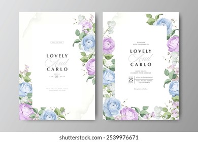 wedding invitation card with frame ranunculus flower watercolor