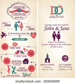  Wedding Invitation Card - Front and Back.  Infographic Style Template.