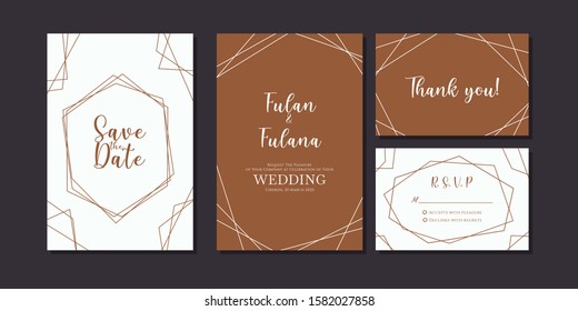 wedding invitation card with geometric elegant beauty simple luxury frame outline monochrome background mockup template vintage retro poster flyer vector illustration