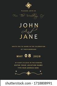 Texto de degradado de oro de tarjeta de invitación de matrimonio y de fondo negro 10
