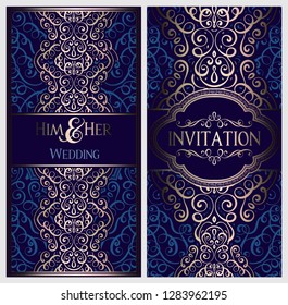 Wedding invitation card with gold shiny eastern and baroque rich foliage. Ornate islamic background for your design. Islam, Arabic, Indian, Dubai