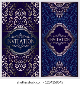 Wedding invitation card with gold shiny eastern and baroque rich foliage. Ornate islamic background for your design. Islam, Arabic, Indian, Dubai