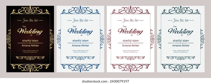 wedding invitation card Goldden vintage royal border frame with corner line floral for picture, Vector design decoration pattern style.frame floral border template, wood frame border design is pattern