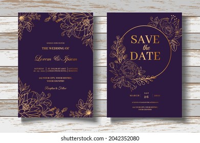 Wedding Invitation Card with Golden Floral Decoration