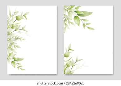 Wedding invitation Card with Green Leaves watercolor