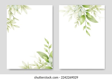 Wedding invitation Card with Green Leaves watercolor