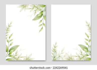 Wedding invitation Card with Green Leaves watercolor