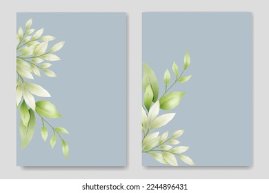 Wedding Invitation Card With Green Leaves Watercolor