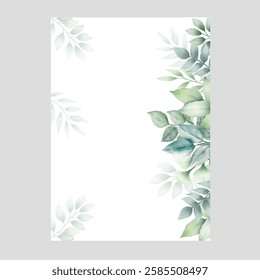 wedding invitation card with green leaves watercolor