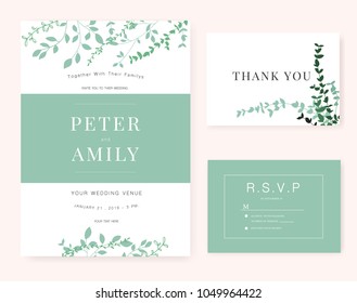 Wedding Invitation card with green plant
