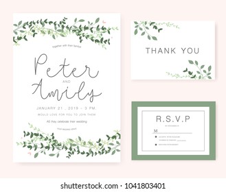 wedding invitation card green set