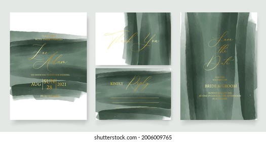 Wedding invitation card green watercolor style collection design, watercolor texture background, brochure, invitation template