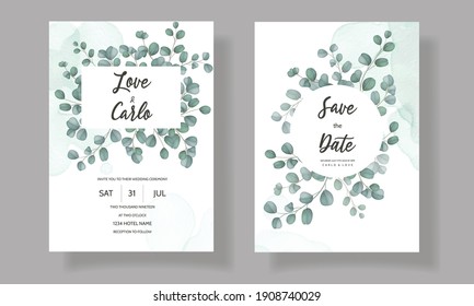 Wedding Invitation Card With Greenery Eucalyptus Leaves