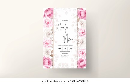 Wedding invitation card with hand draw peach and brown floral