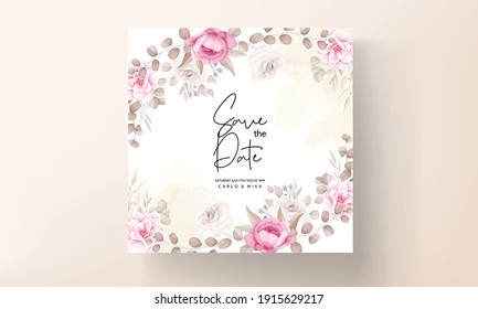 Wedding invitation card with hand draw peach and brown floral