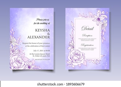 Wedding Invitation Card with Hand Drawn Floral Decoration