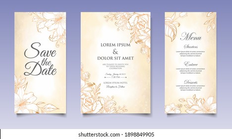 Wedding Invitation Card with Hand Drawn Floral Decoration