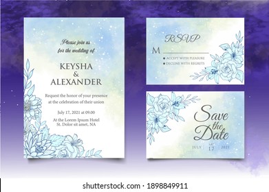 Wedding Invitation Card with Hand Drawn Floral Decoration