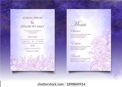 Wedding Invitation Card with Hand Drawn Floral Decoration