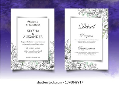 Wedding Invitation Card with Hand Drawn Floral Decoration