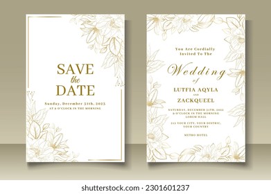 Wedding Invitation Card with Hand Drawn Floral Decoration
