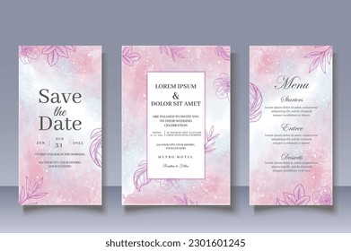 Wedding Invitation Card with Hand Drawn Floral Decoration