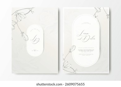 wedding invitation card with hand drawn magnolia flower