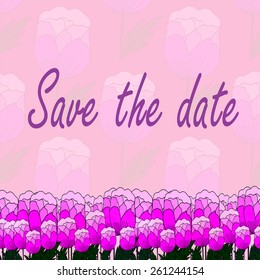 Wedding invitation card with hand drawn flowers