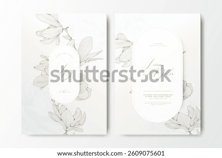 wedding invitation card with hand drawn magnolia flower