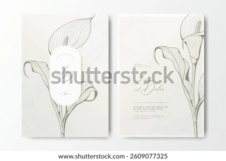 wedding invitation card with hand drawn calla lily flower 