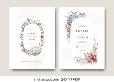 Wedding invitation card with hydrangea flowers