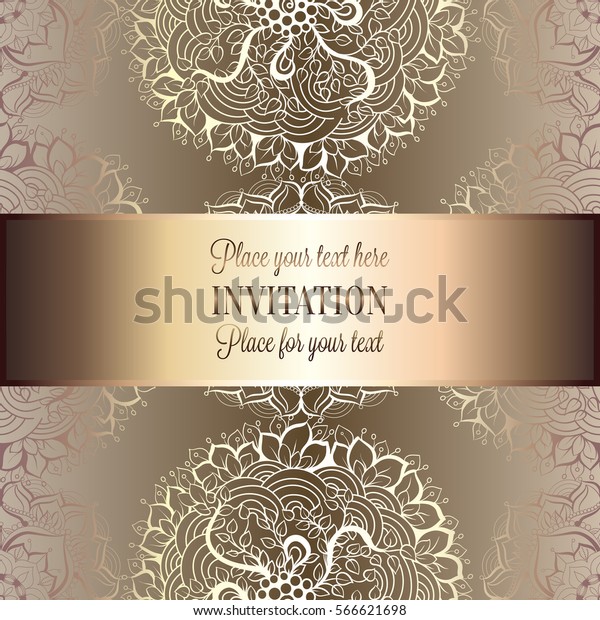 Wedding invitation or card , intricate\
mandala background. Metal gold and beige, Islam, Arabic, Indian,\
Dubai background, fashion design with place for\
text.