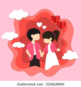 tarjeta de invitación de boda con l bride y groom, papel vectorial, corte de papel y estilo artesanal.