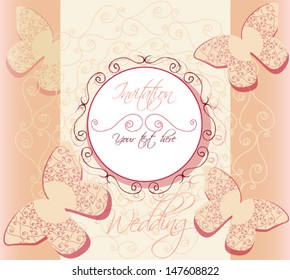 Wedding invitation card with lace butterflies